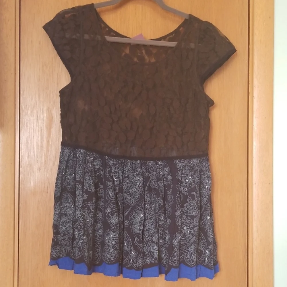Free People Sheer Lace Top Shirt size M